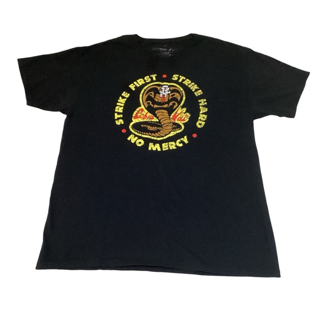Cobra Kai No Mercy T-Shirt Strike First Strike Hard‎ Black Graphic Tee